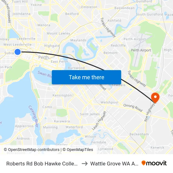 Roberts Rd Bob Hawke College Stand 2 to Wattle Grove WA Australia map