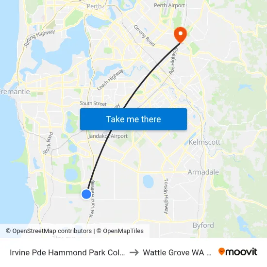 Irvine Pde Hammond Park College Stand 1 to Wattle Grove WA Australia map