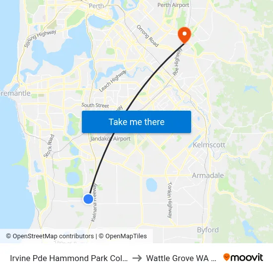Irvine Pde Hammond Park College Stand 2 to Wattle Grove WA Australia map