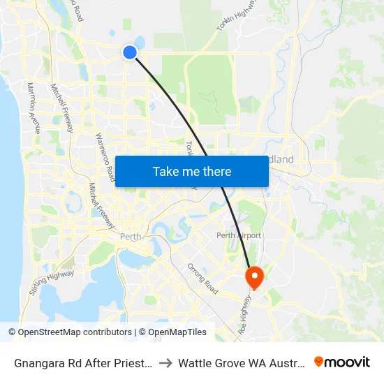 Gnangara Rd After Priest Rd to Wattle Grove WA Australia map
