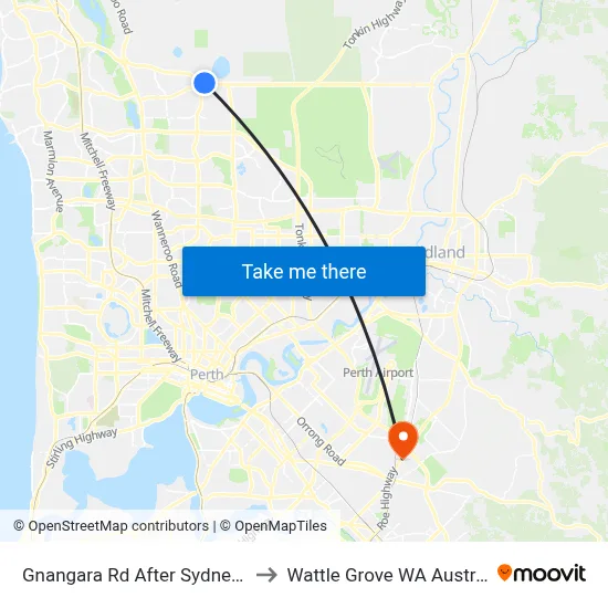 Gnangara Rd After Sydney Rd to Wattle Grove WA Australia map