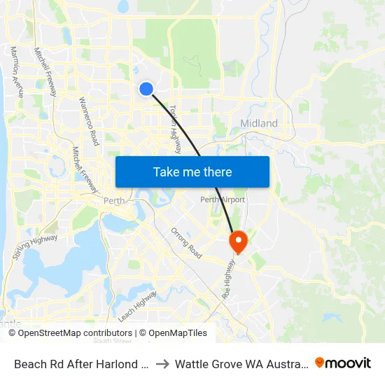 Beach Rd After Harlond Av to Wattle Grove WA Australia map