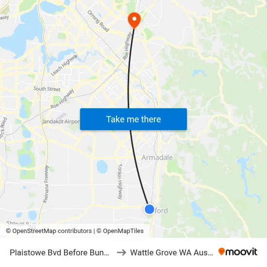 Plaistowe Bvd Before Bunya Grn to Wattle Grove WA Australia map