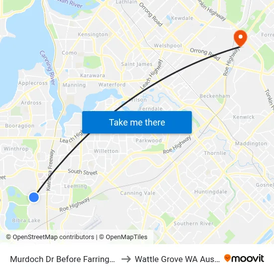 Murdoch Dr Before Farrington Rd to Wattle Grove WA Australia map