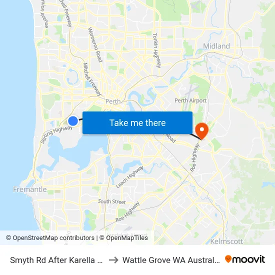Smyth Rd After Karella St to Wattle Grove WA Australia map