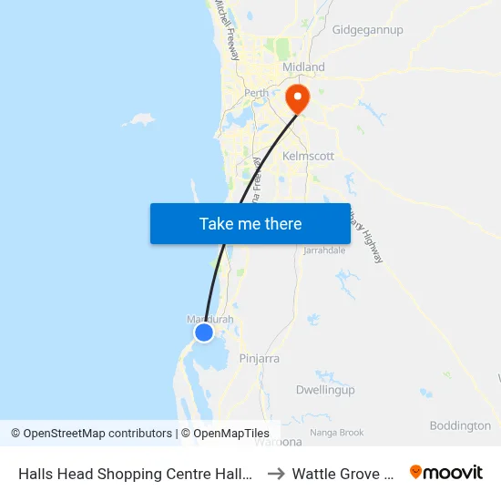 Halls Head Shopping Centre Halls Head Shops (Regional) to Wattle Grove WA Australia map