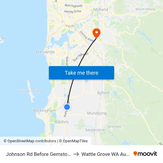 Johnson Rd Before Gemstone Pde to Wattle Grove WA Australia map