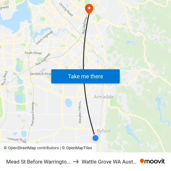 Mead St Before Warrington Rd to Wattle Grove WA Australia map
