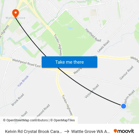 Kelvin Rd Crystal Brook Caravan Park to Wattle Grove WA Australia map