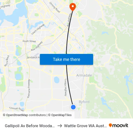 Gallipoli Av Before Woodard Rd to Wattle Grove WA Australia map