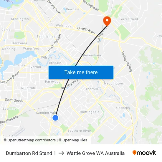Dumbarton Rd Stand 1 to Wattle Grove WA Australia map
