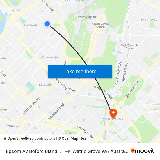 Epsom Av Before Bland Cr to Wattle Grove WA Australia map