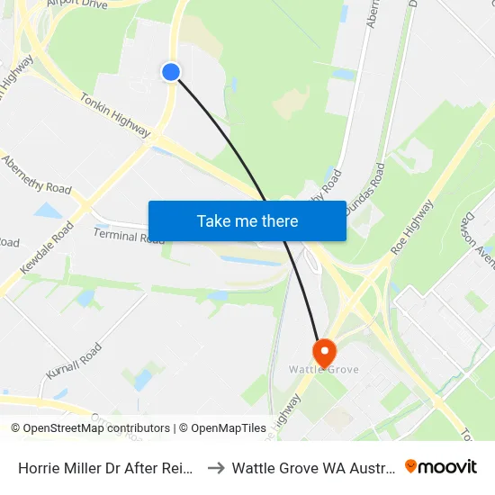 Horrie Miller Dr After Reid Rd to Wattle Grove WA Australia map