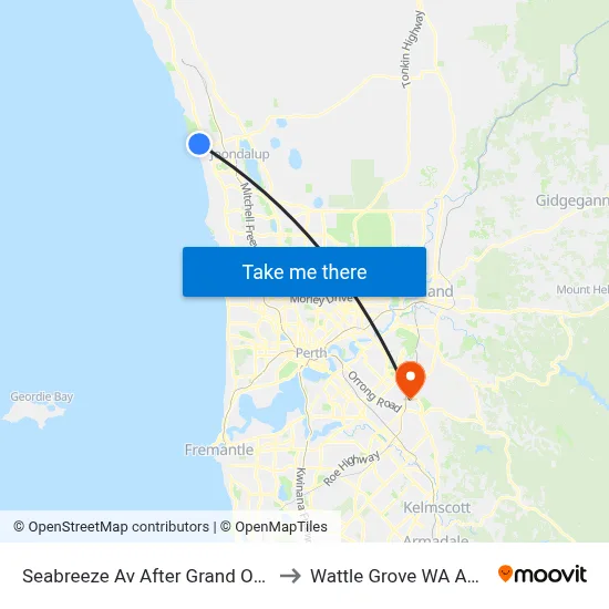 Seabreeze Av After Grand Ocean Ent to Wattle Grove WA Australia map