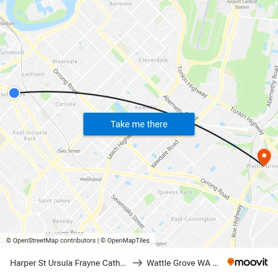 Harper St Ursula Frayne Catholic College to Wattle Grove WA Australia map