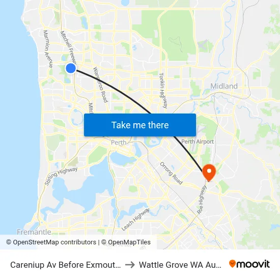 Careniup Av Before  Exmouth Vsta to Wattle Grove WA Australia map