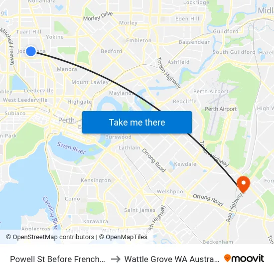 Powell St Before French St to Wattle Grove WA Australia map