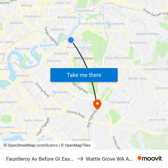 Fauntleroy Av Before Gt Eastern Hwy to Wattle Grove WA Australia map