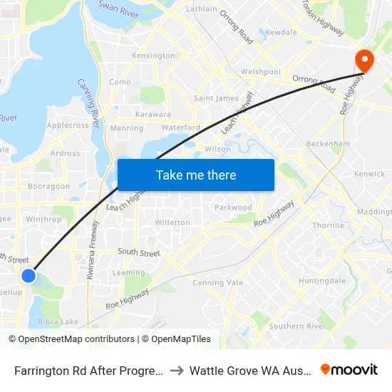 Farrington Rd After Progress  Dr to Wattle Grove WA Australia map