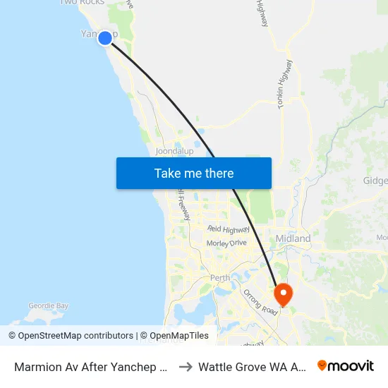 Marmion Av After Yanchep Beach Rd to Wattle Grove WA Australia map