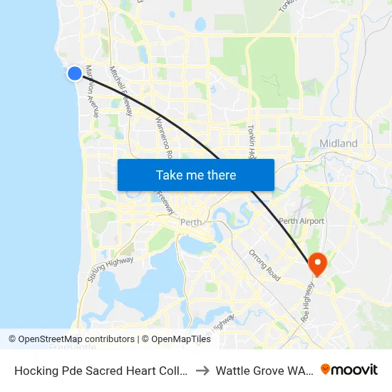 Hocking Pde Sacred Heart College Stand 1 & 2 to Wattle Grove WA Australia map