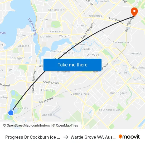 Progress Dr Cockburn Ice Arena to Wattle Grove WA Australia map