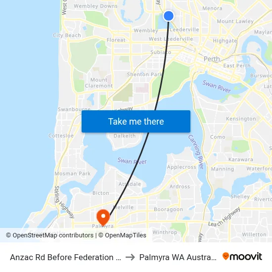 Anzac Rd Before Federation St to Palmyra WA Australia map