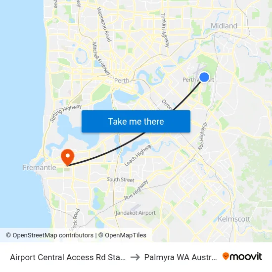Airport Central Access Rd Stand 1 to Palmyra WA Australia map