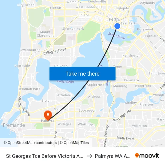 St Georges Tce Before Victoria Av Eastbound to Palmyra WA Australia map