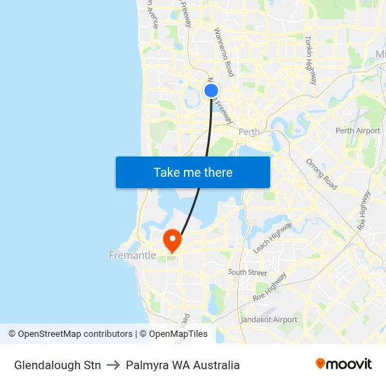 Glendalough Stn to Palmyra WA Australia map