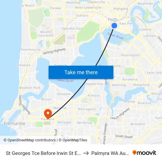 St Georges Tce Before Irwin St Eastbound to Palmyra WA Australia map