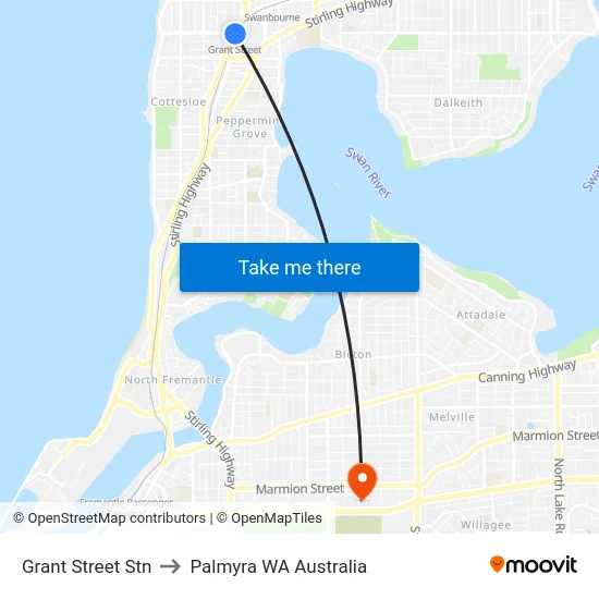 Grant Street Stn to Palmyra WA Australia map