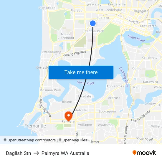 Daglish Stn to Palmyra WA Australia map