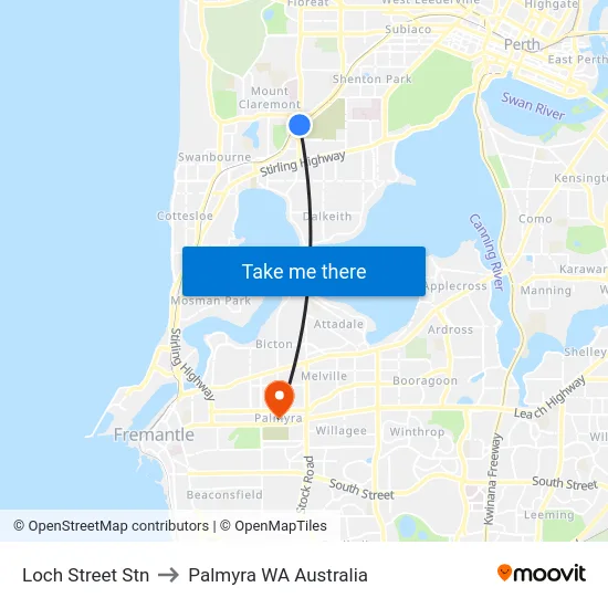 Loch Street Stn to Palmyra WA Australia map