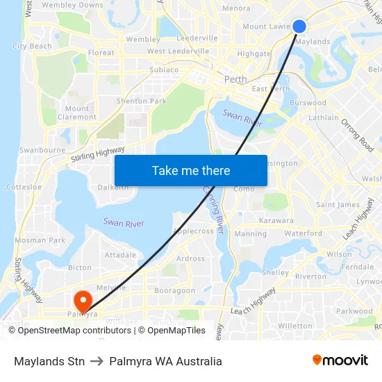 Maylands Stn to Palmyra WA Australia map