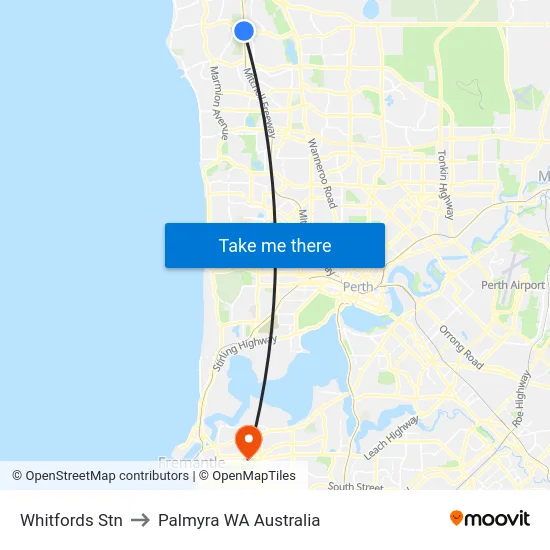 Whitfords Stn to Palmyra WA Australia map