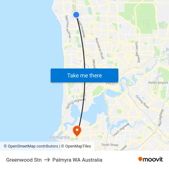 Greenwood Stn to Palmyra WA Australia map