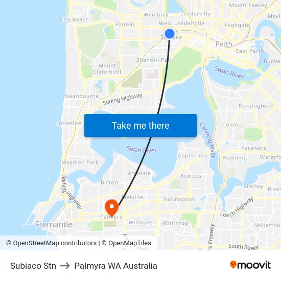 Subiaco Stn to Palmyra WA Australia map