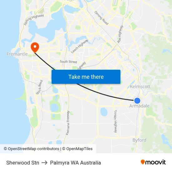 Sherwood Stn to Palmyra WA Australia map