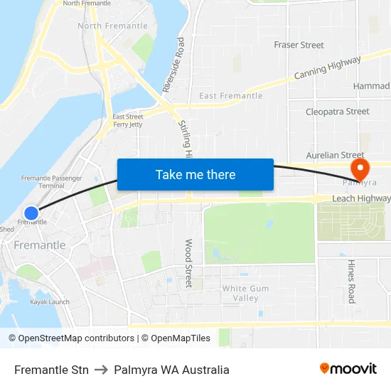 Fremantle Stn to Palmyra WA Australia map