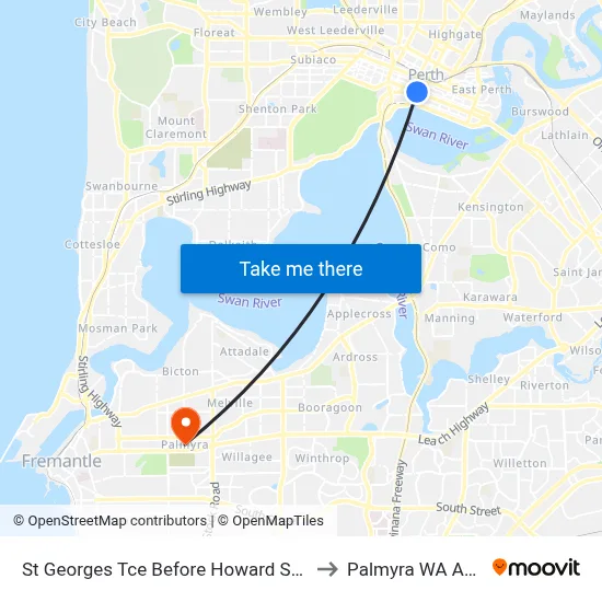 St Georges Tce Before Howard St Westbound to Palmyra WA Australia map