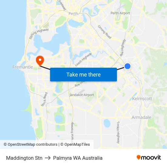 Maddington Stn to Palmyra WA Australia map