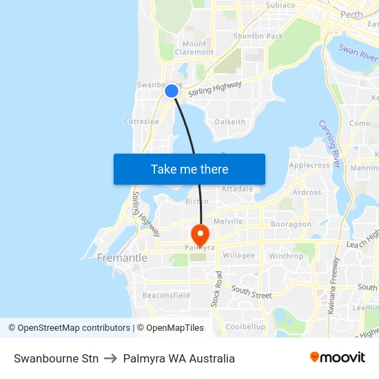 Swanbourne Stn to Palmyra WA Australia map