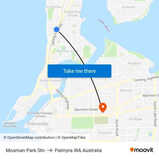 Mosman Park Stn to Palmyra WA Australia map