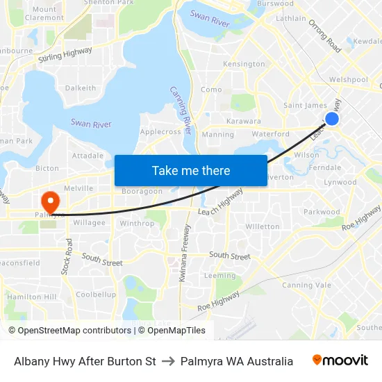 Albany Hwy After Burton St to Palmyra WA Australia map