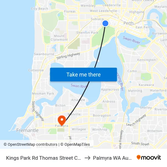 Kings Park Rd Thomas Street Cat Id 140 to Palmyra WA Australia map