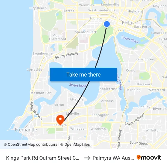Kings Park Rd Outram Street Cat Id 141 to Palmyra WA Australia map