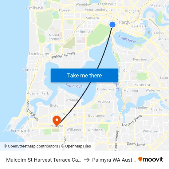 Malcolm St Harvest Terrace Cat Id 29 to Palmyra WA Australia map