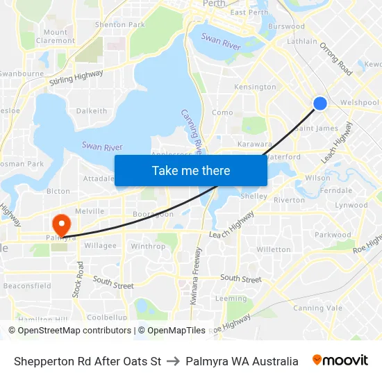Shepperton Rd After Oats St to Palmyra WA Australia map