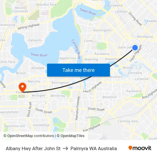 Albany Hwy After John St to Palmyra WA Australia map